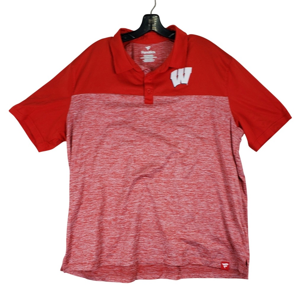 Wisconsin Badgers Polo Fanatics Shirt Mens 2XL Red Space Dye Performance Sporty